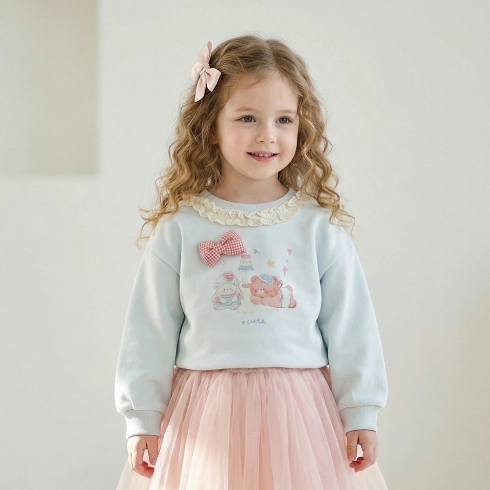 女童蕾絲領蝴蝶結長袖衛衣 (5)