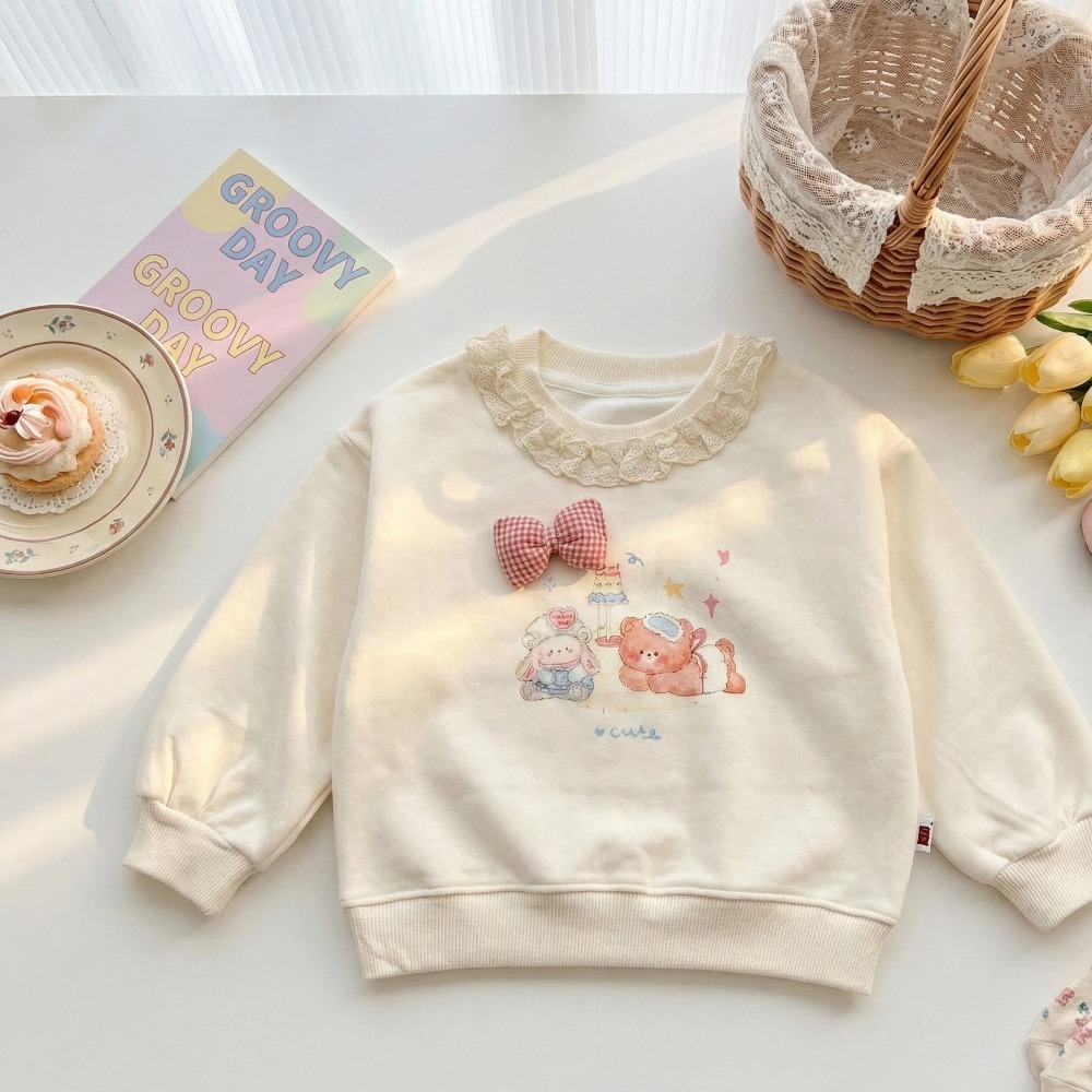 女童蕾絲領蝴蝶結長袖衛衣 (2)