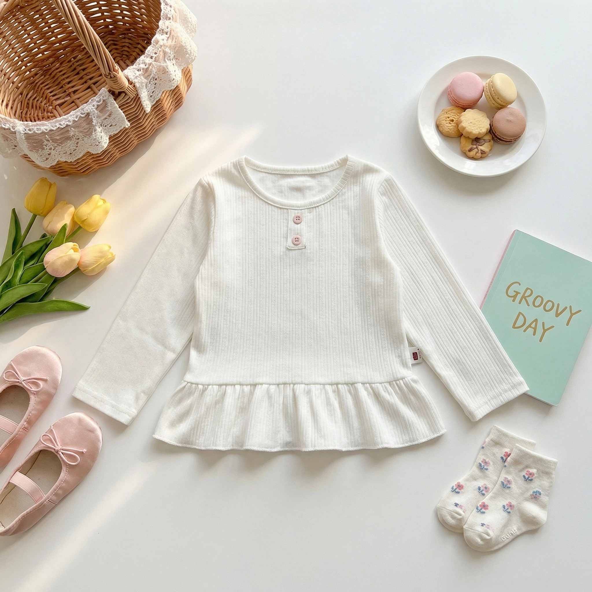 女童荷葉邊兩件式套裝 (1)