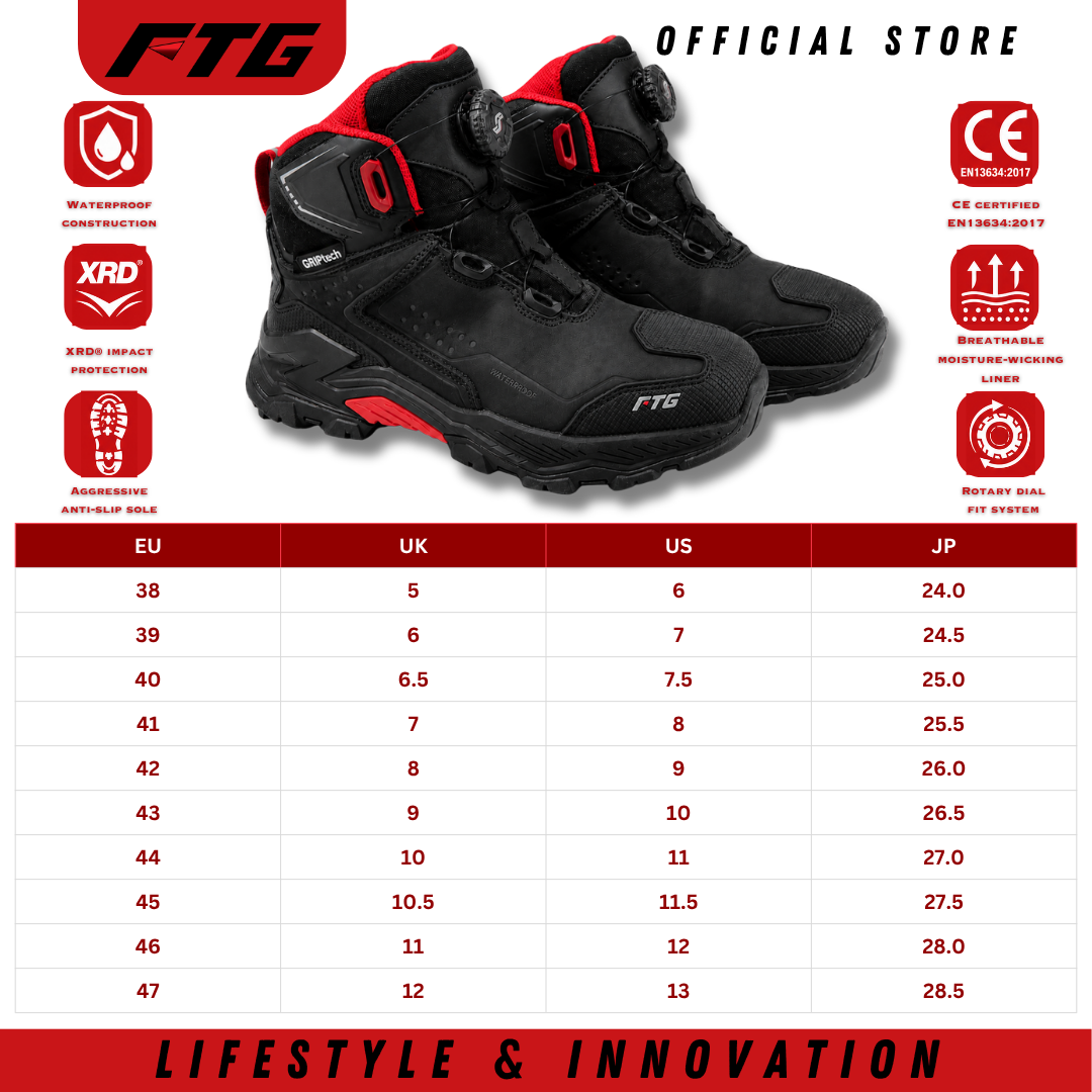 FTG Riding shoes size chart
