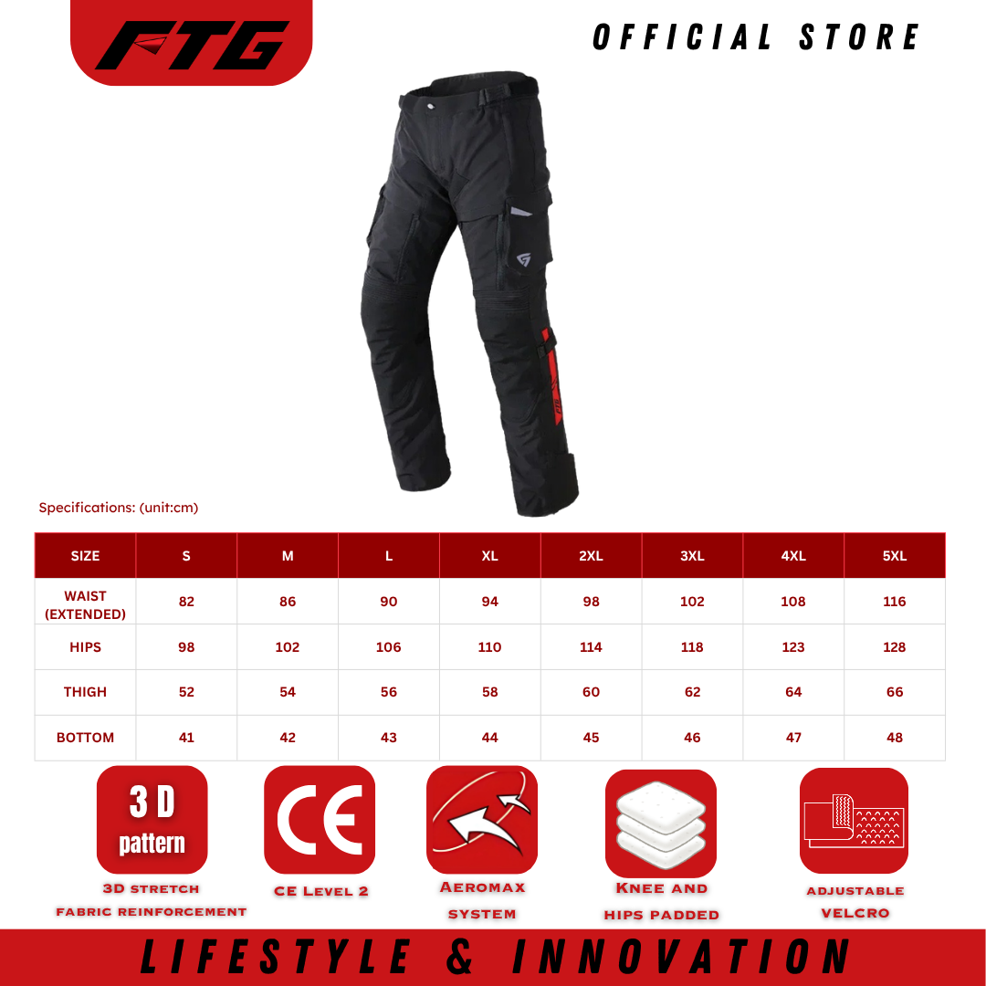 FTG Touramax PANTS size chart black