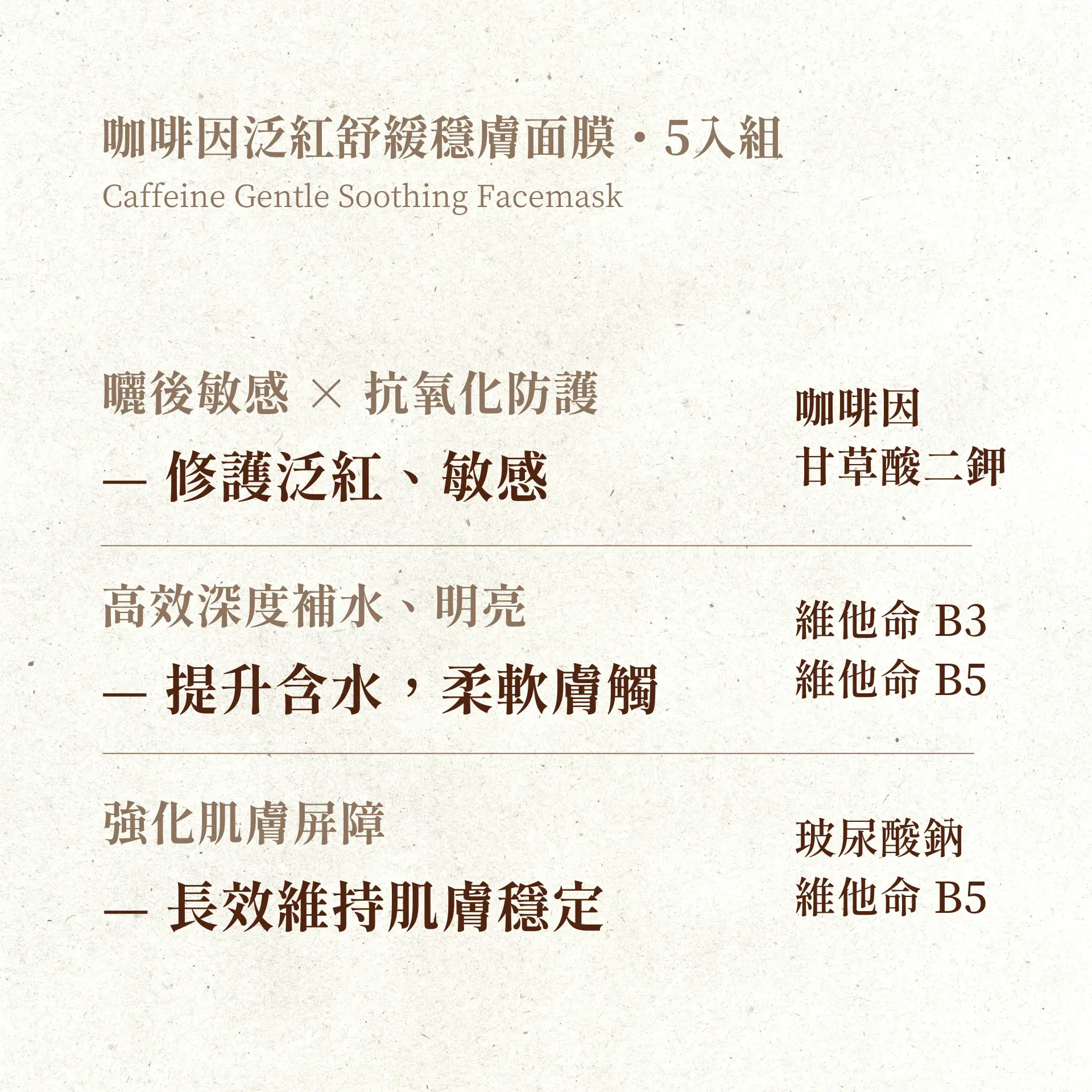 咖啡因泛紅舒緩穩膚面膜