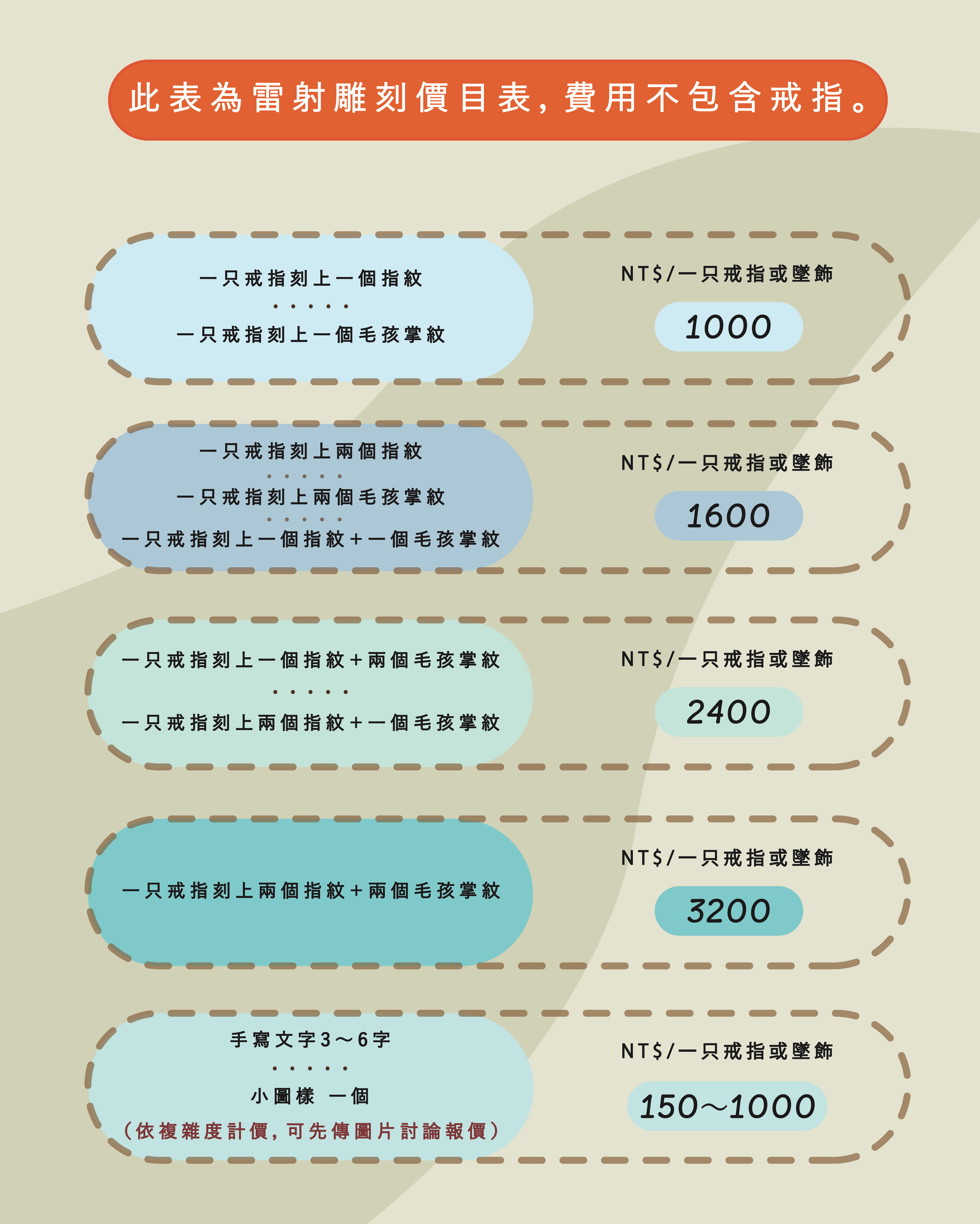 雷射雕刻價目表小張