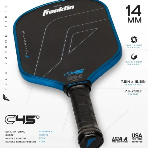 Franklin C45° Carbon Fiber Paddle (Blue) - 14mm – PickleGear, a