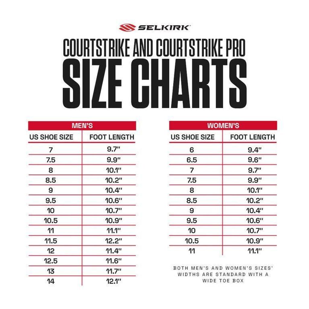 selkirk shoe size chart