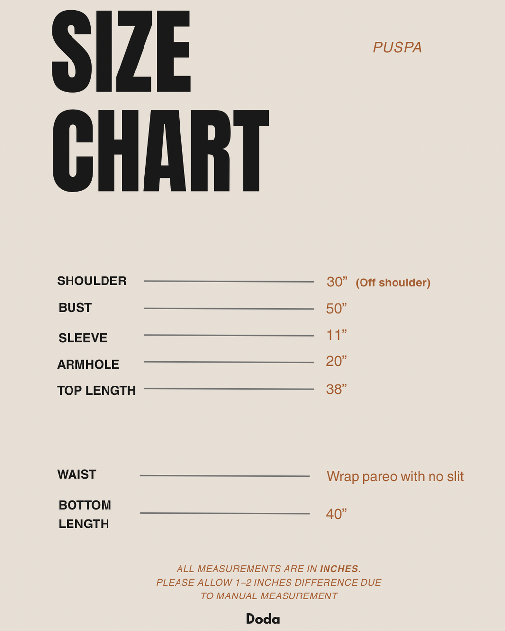 Beige and White Minimalist Clothing Size Chart Instagram Post