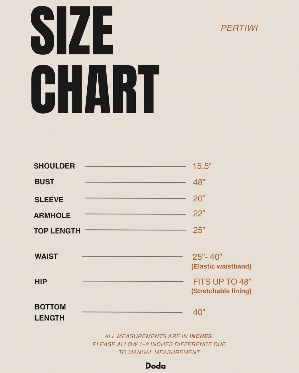 Beige and White Minimalist Clothing Size Chart Instagram Post