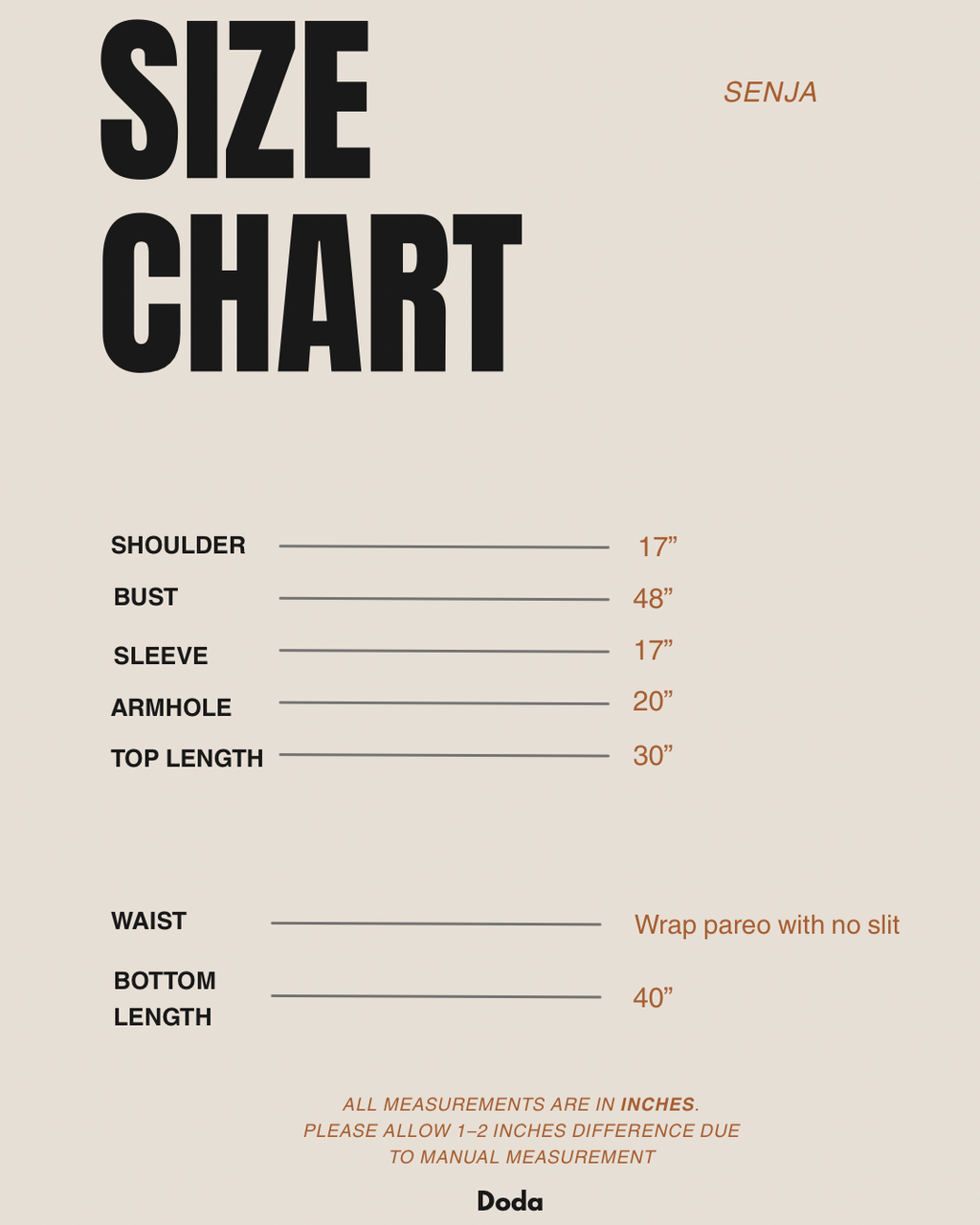 Beige and White Minimalist Clothing Size Chart Instagram Post