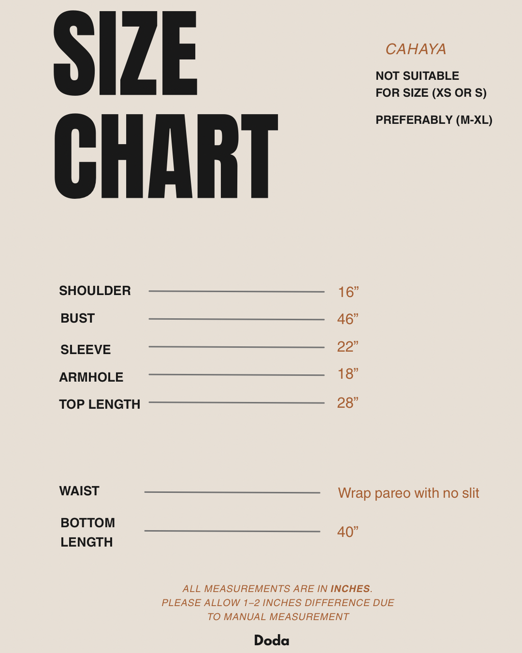 Beige and White Minimalist Clothing Size Chart Instagram Post