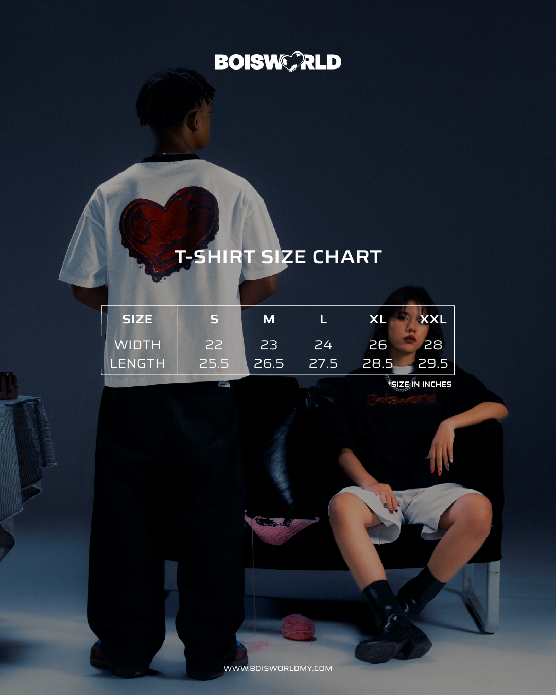 BOISWORLD tshirt VIOLENCE SIZECHARTFEED