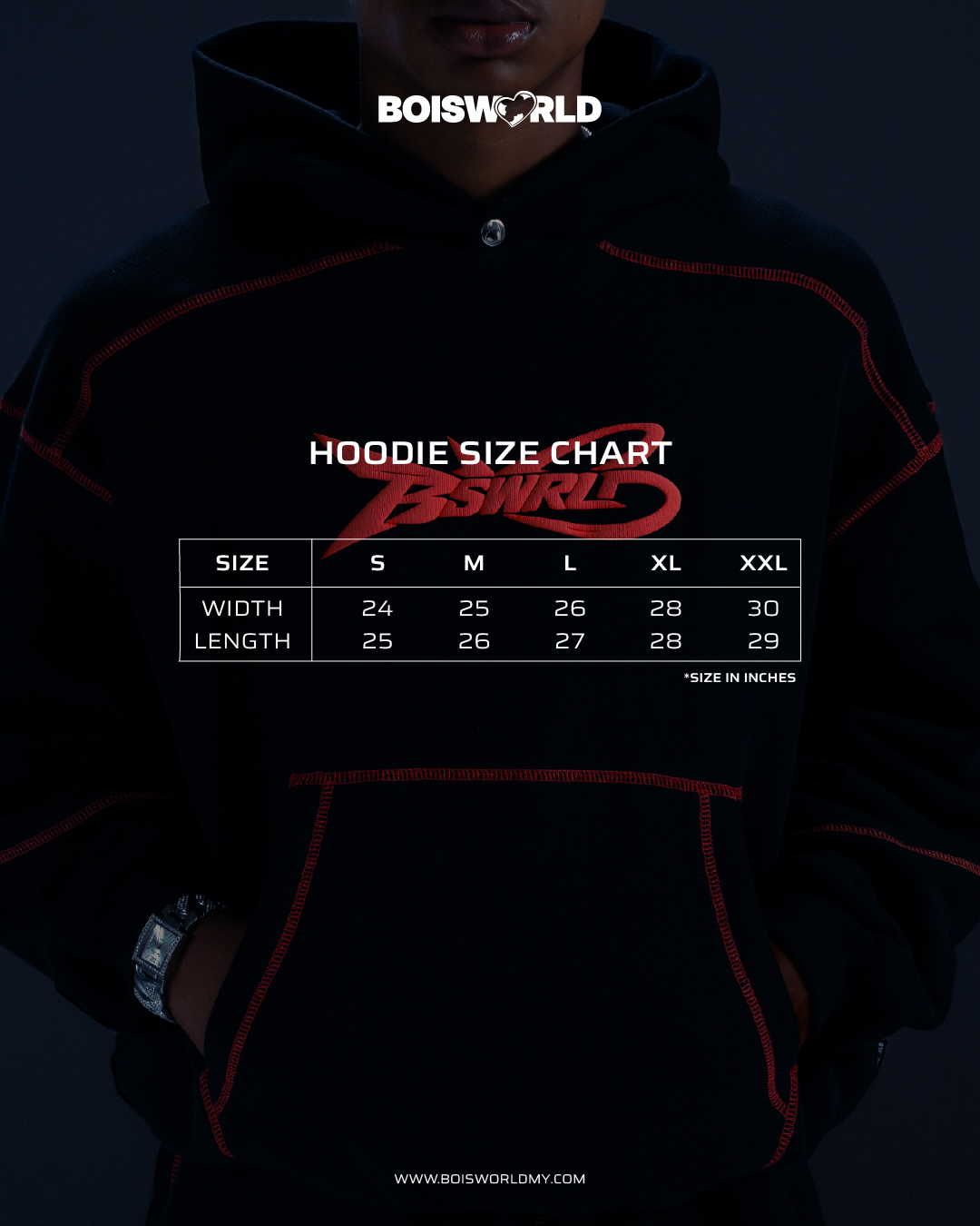 BOISWORLD HOODIE SIZECHARTFEED