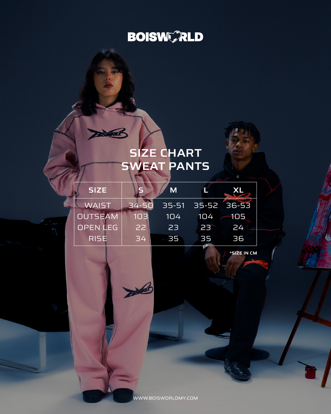 BOISWORLD SWEATPANTS VIOLENCE SIZECHARTFEED