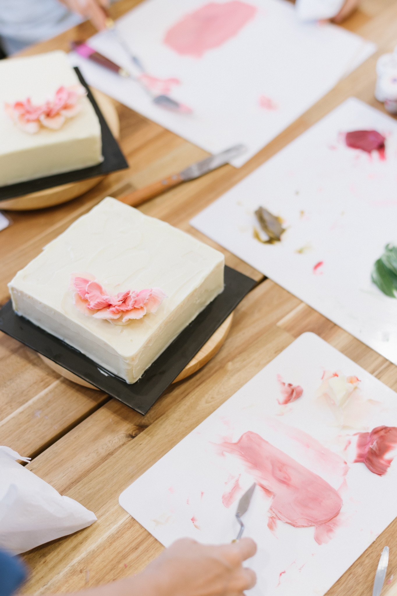 Cake decorating tools and materials on the table