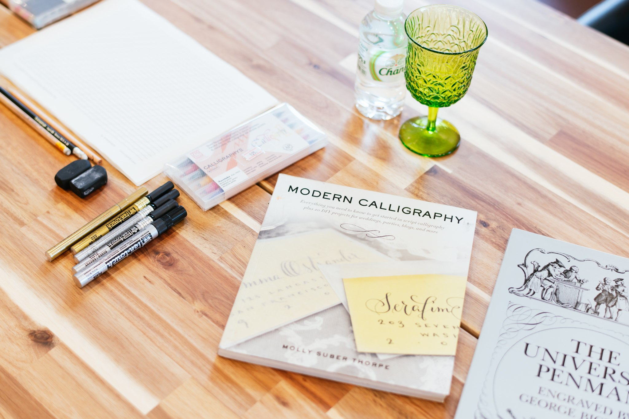 Handwriting tools and ink close-up
