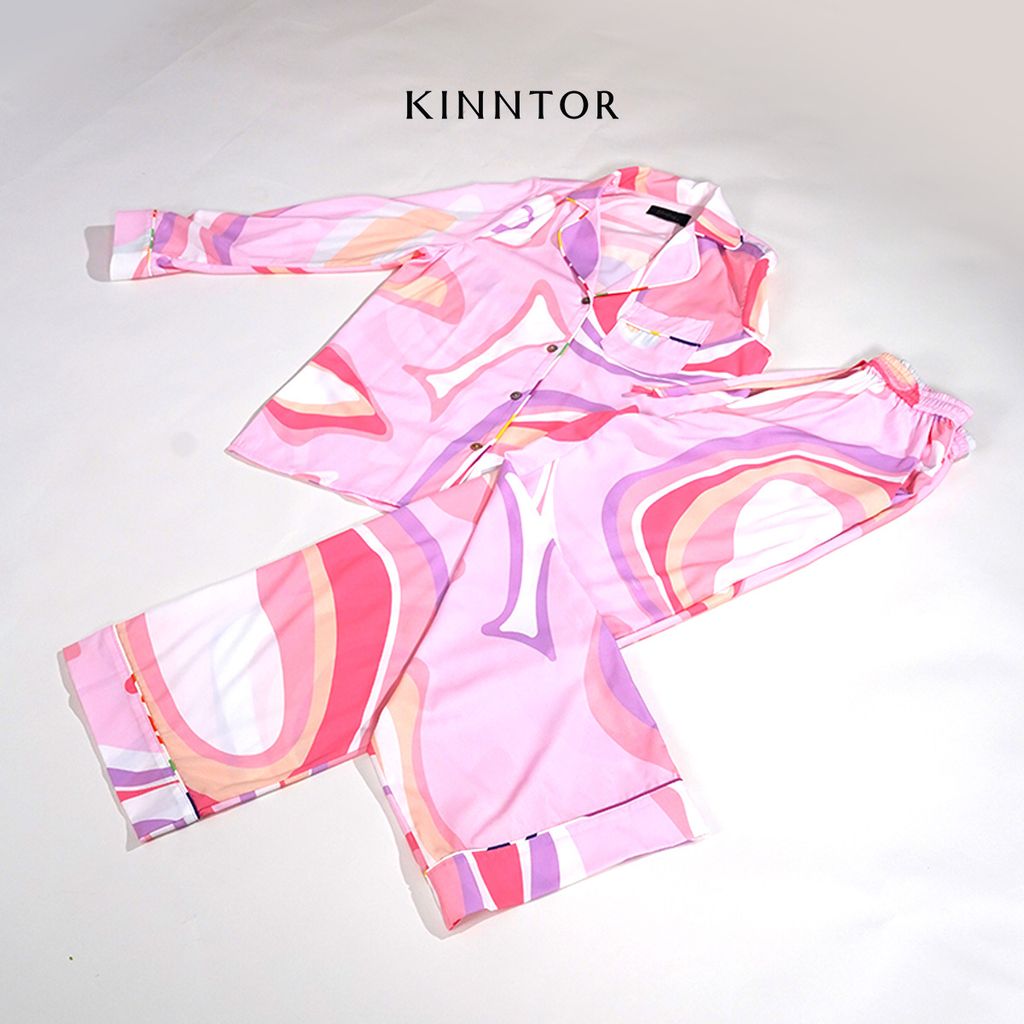 KINNTOR long pyjamas line minimal pink L02