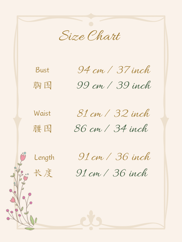 Size chart for Pink Slim Sequin Cheongsam