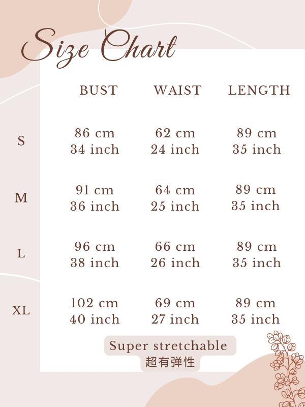 Size chart for Parisian Rose Tea Set Wear