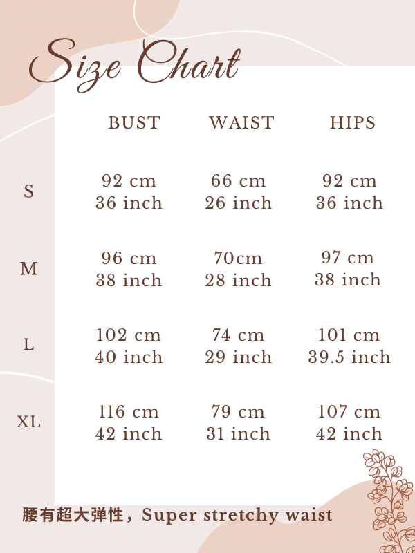 Size chart for Modern Oriental Set Wear