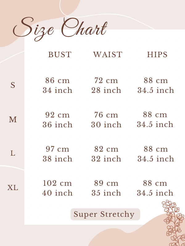 Size chart for Maddie Comfort Maroon Mid Neck Set Wear