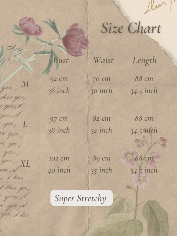 Size chart for Maddie Comfort Coffee Mid Neck Set Wear