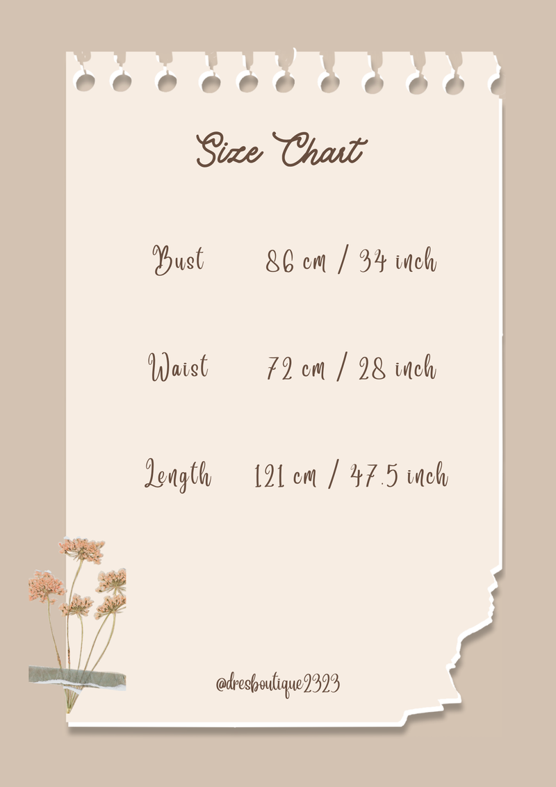 Size chart for Camille Vintage Tea Dress