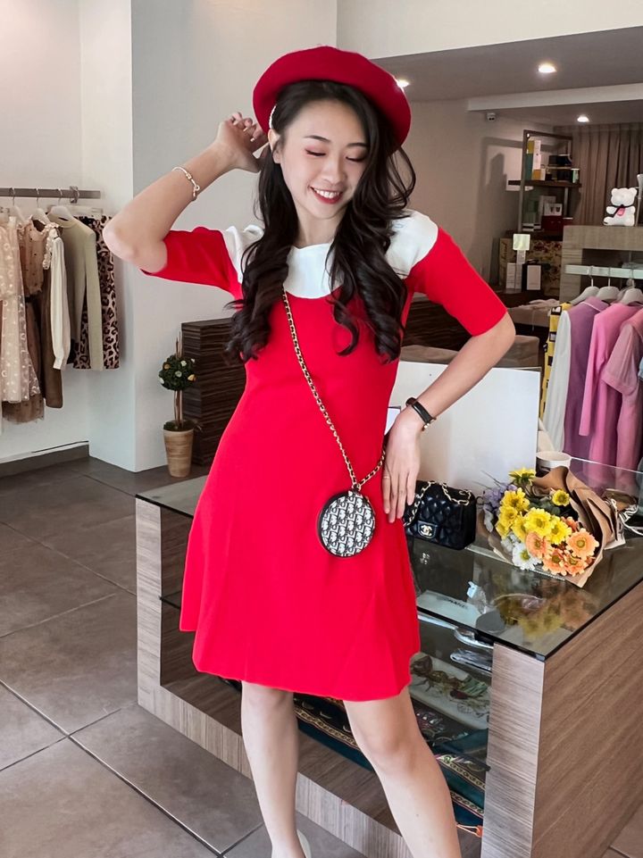 Reddish Wave Mini Dress 红白简约迷你连身裙