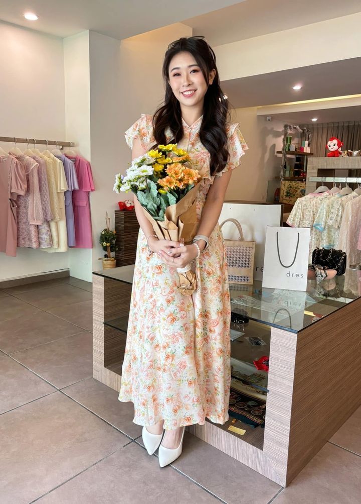 Cantaloupe Stand Collar Chiffon Dress 荷叶边小立领连身裙