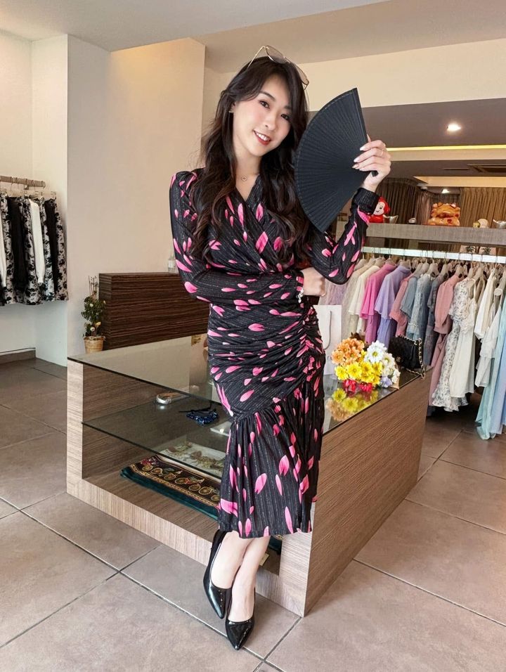 Mosses Mermaid Dress 黑色长袖碎花鱼尾连身裙
