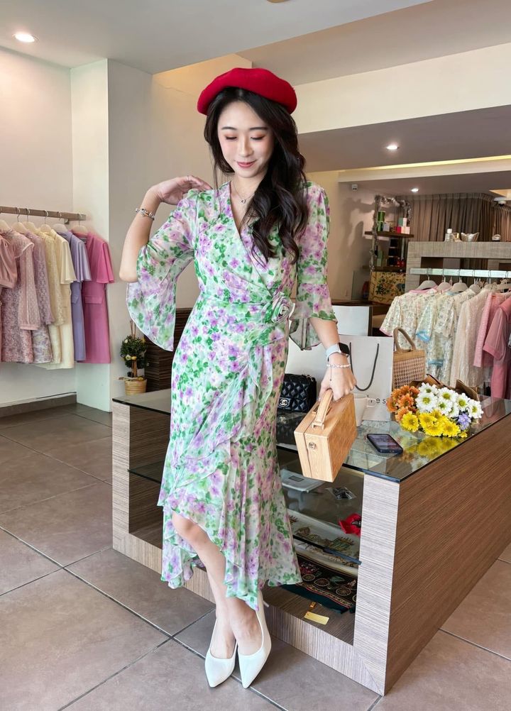 Elegant Temptation Lady Green Dress 优雅淑女大阪印花紫绿色连身裙