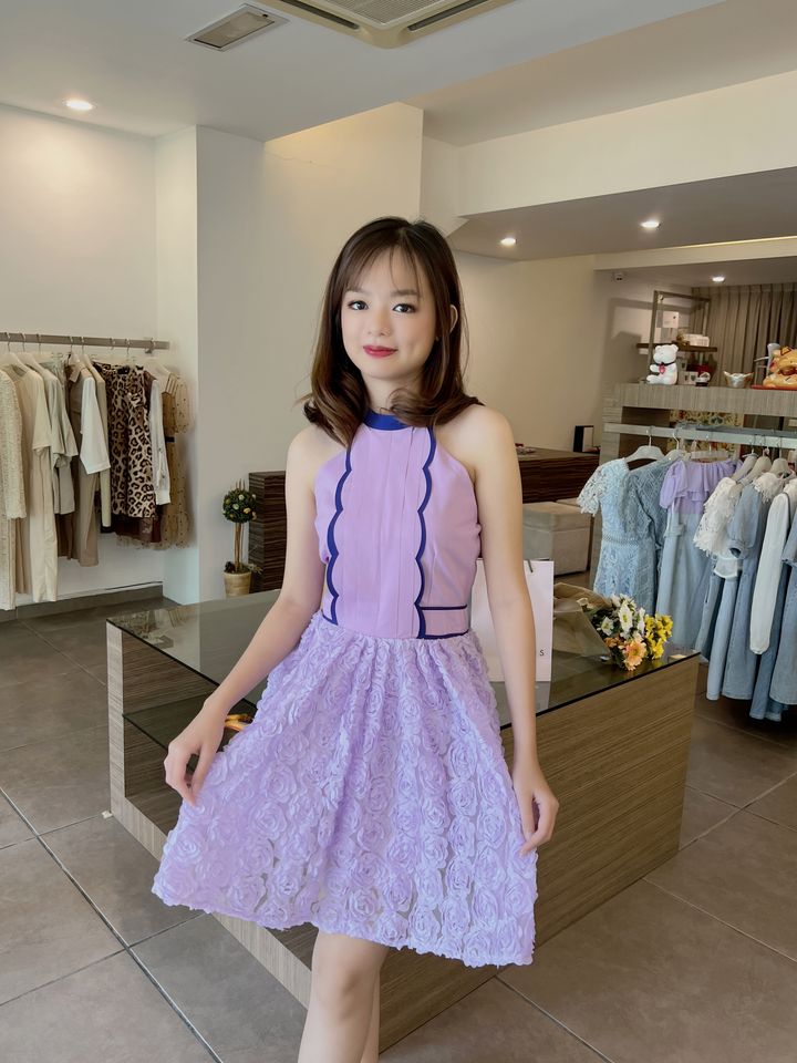 Feathery Rose Halter Dress 挂脖吊带连身裙