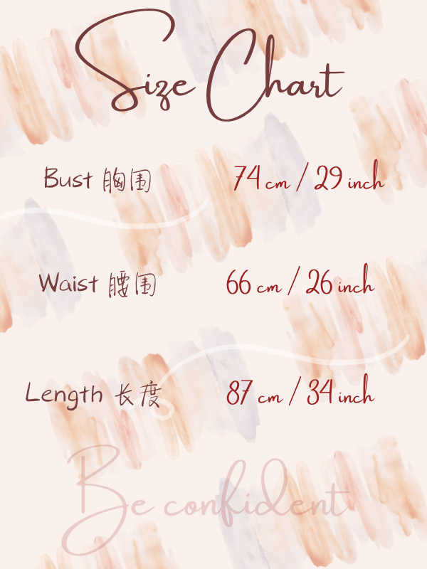 Size chart for Feathery Rose Halter Dress