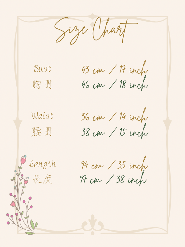 Size chart for Romantic Baby Roses Dress