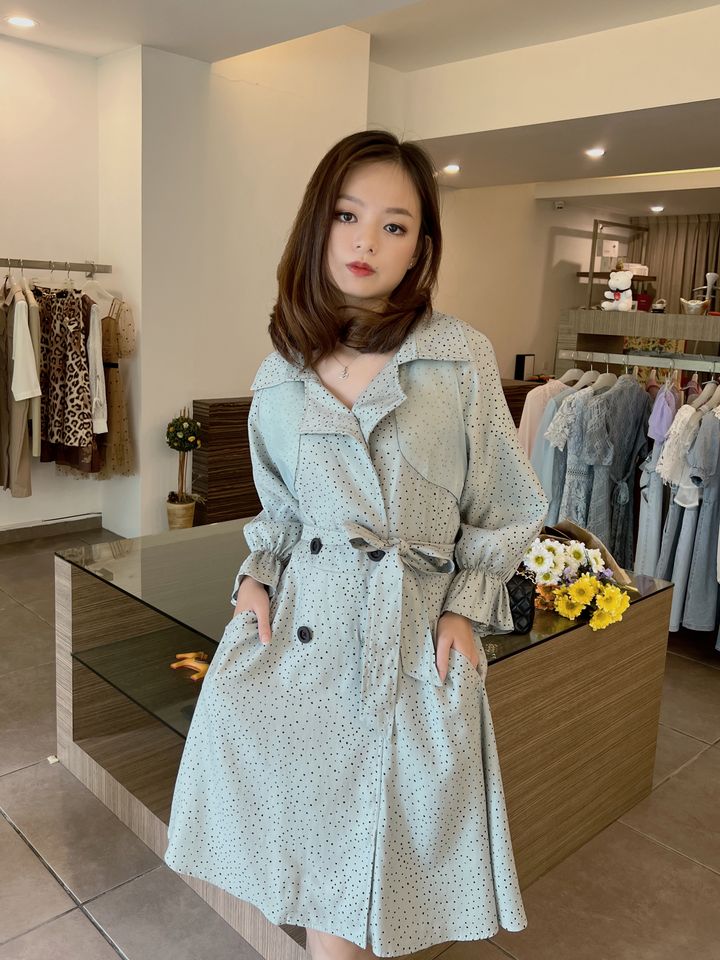 Mint Polka Dot Trench Coat Dress 薄荷波点风衣
