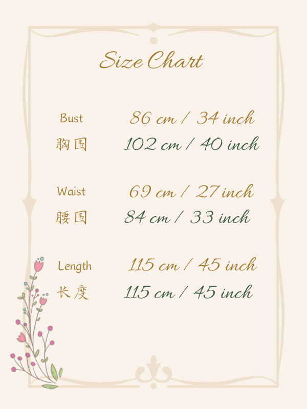 Size chart for Gingham Belle Dress