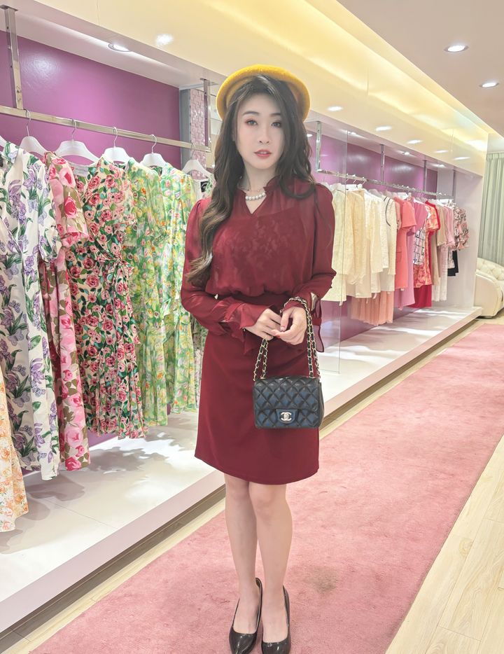 Wine Blossom Dress 酒红花语连身裙