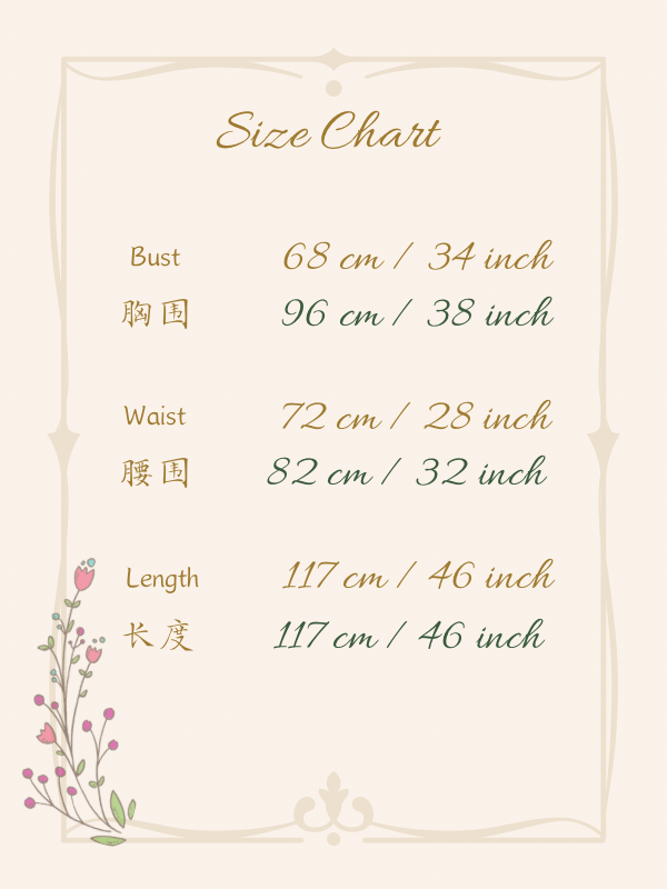 Size chart for Classic Chiffon Dress