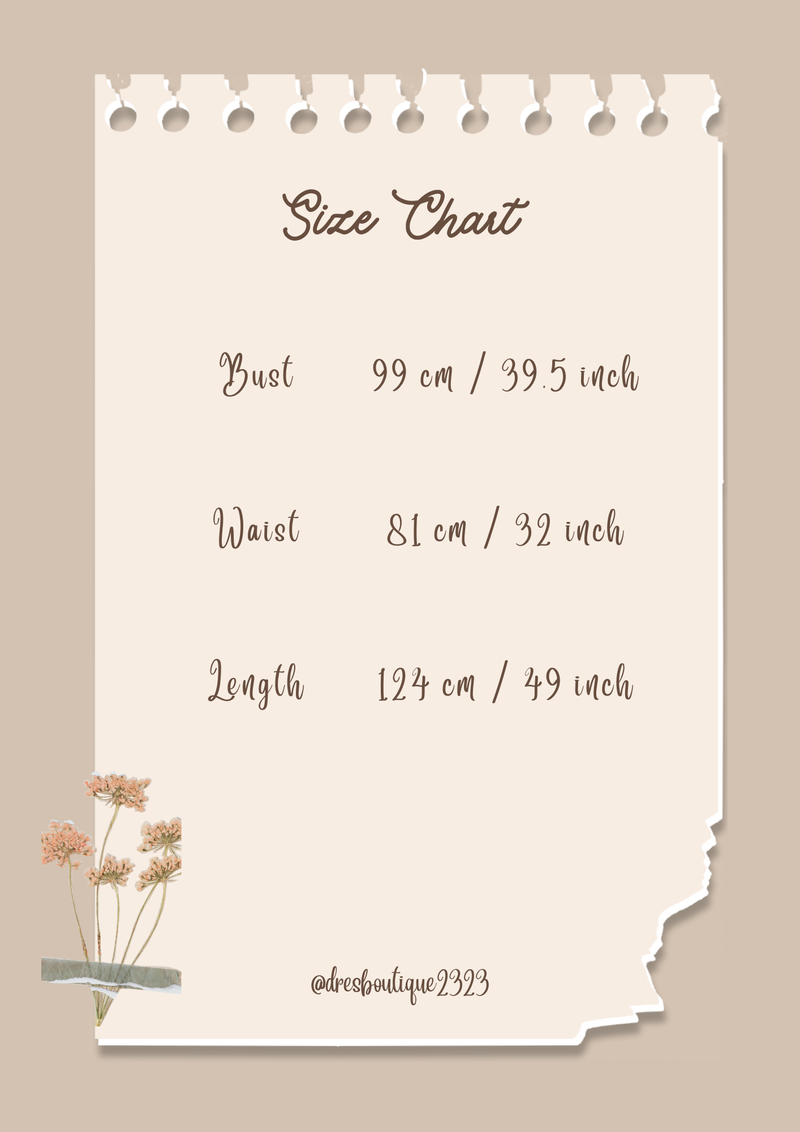 Size chart for Serenity Lace Gown Dress
