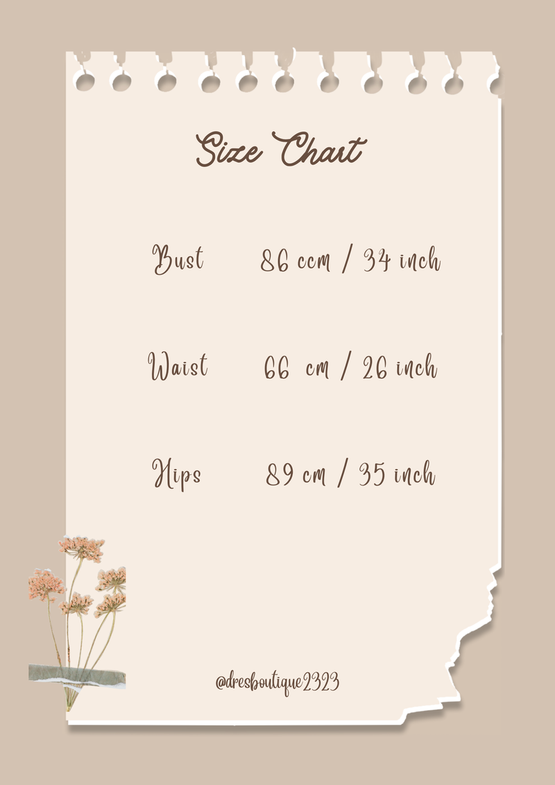 Size chart for Lace Poem Dress