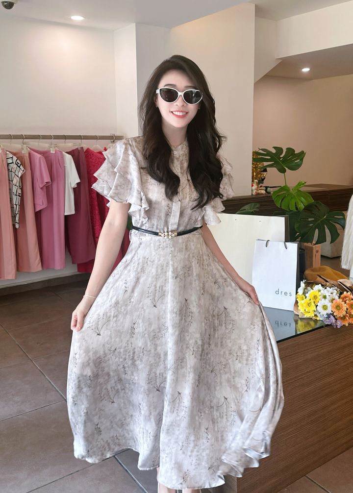 Mist Stand Collar Dress 薄雾立领雪纺连身裙