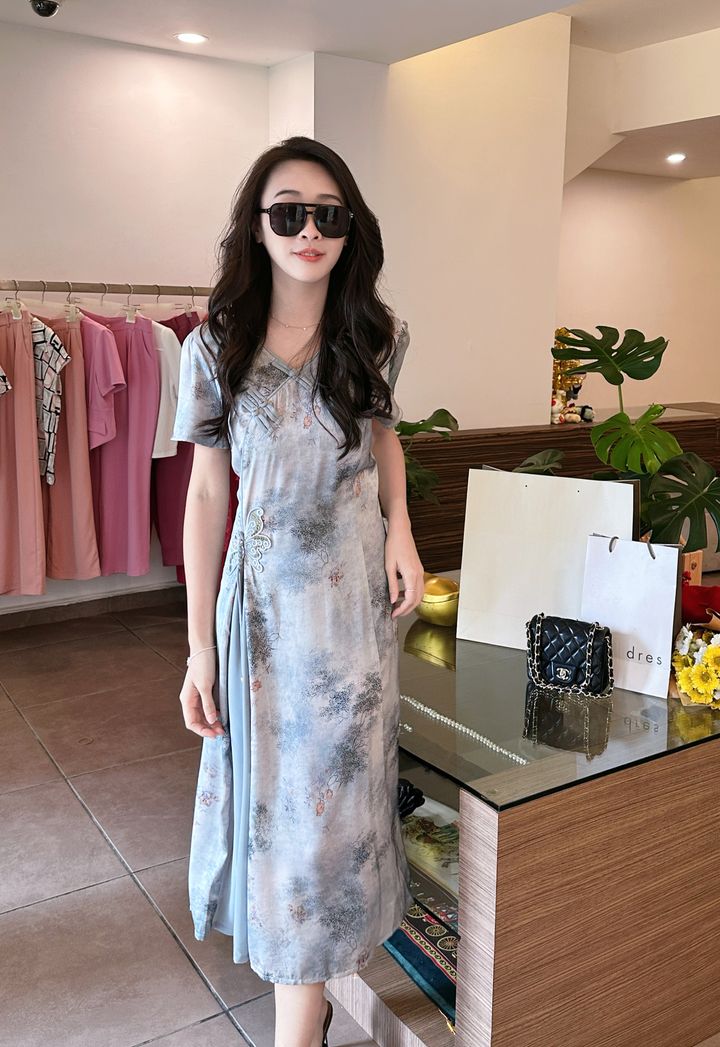 Misty Ink Serenity Modern Chinese Long Dress 雾墨清宁长裙