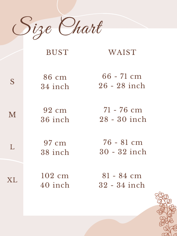 Size chart for Urban Orchid Modern Oriental Set Wear