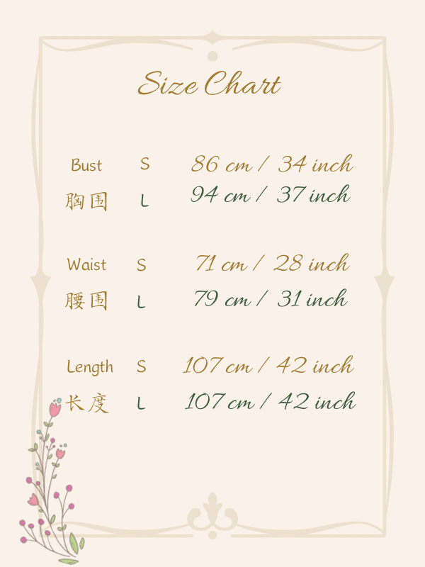 Size chart for Ruby Poem Modern Dress