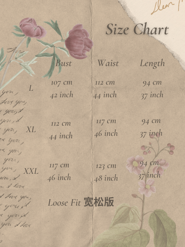 Size chart for Blossom Auspice Modern Oriental Dress