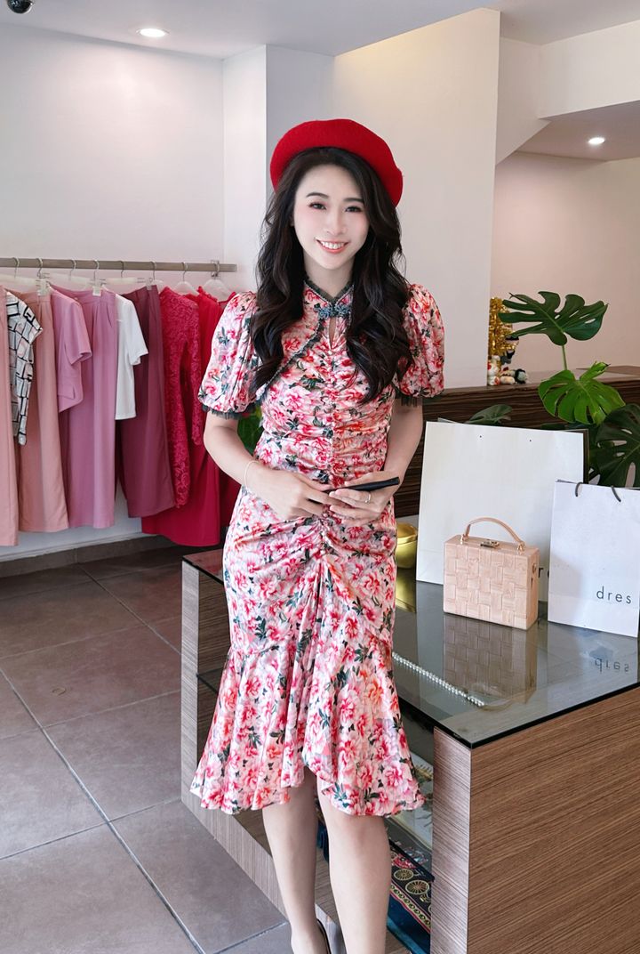 Crimson Hua Modern Oriental Dress 绯花新中式连身裙