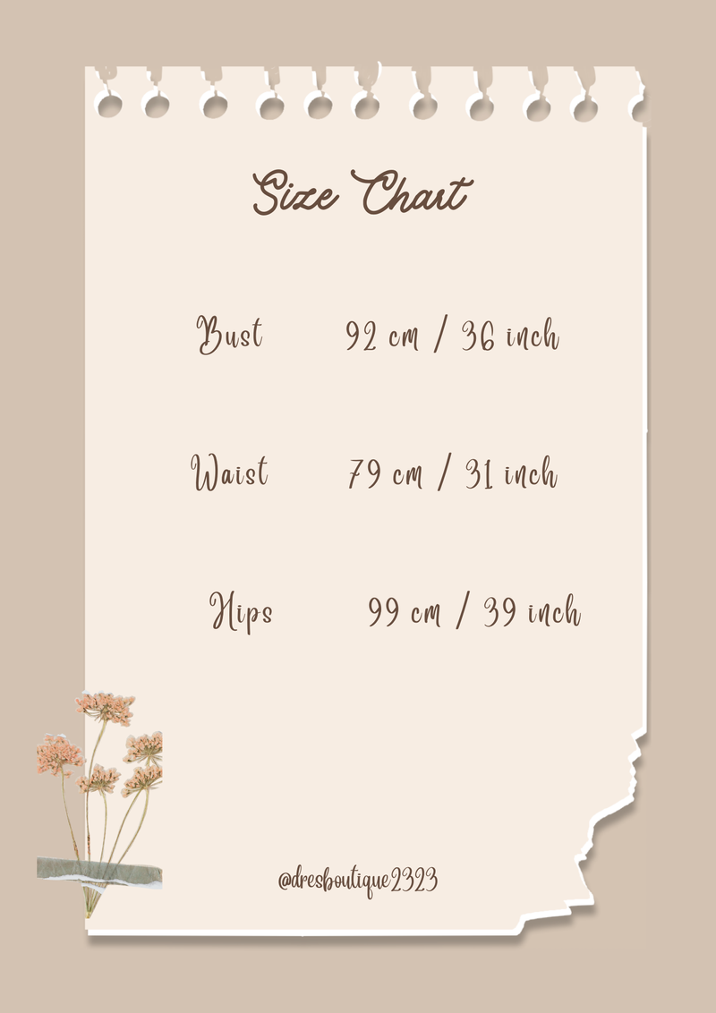 Size chart for Red Prosper Modern Oriental Dress