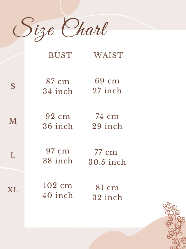 Size chart for Golden Bloom Modern Chinese Set Wear