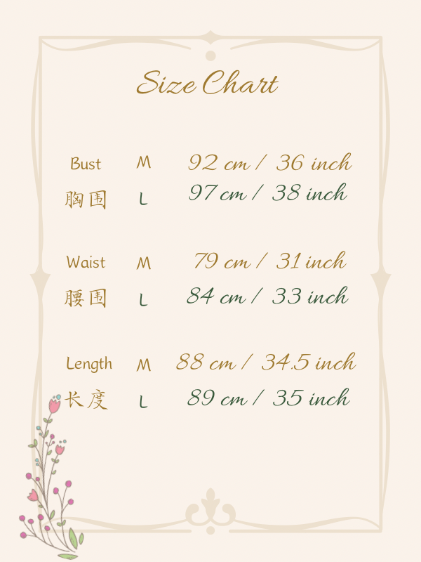 Size chart for Pink Fortune Modern Chinese Dress