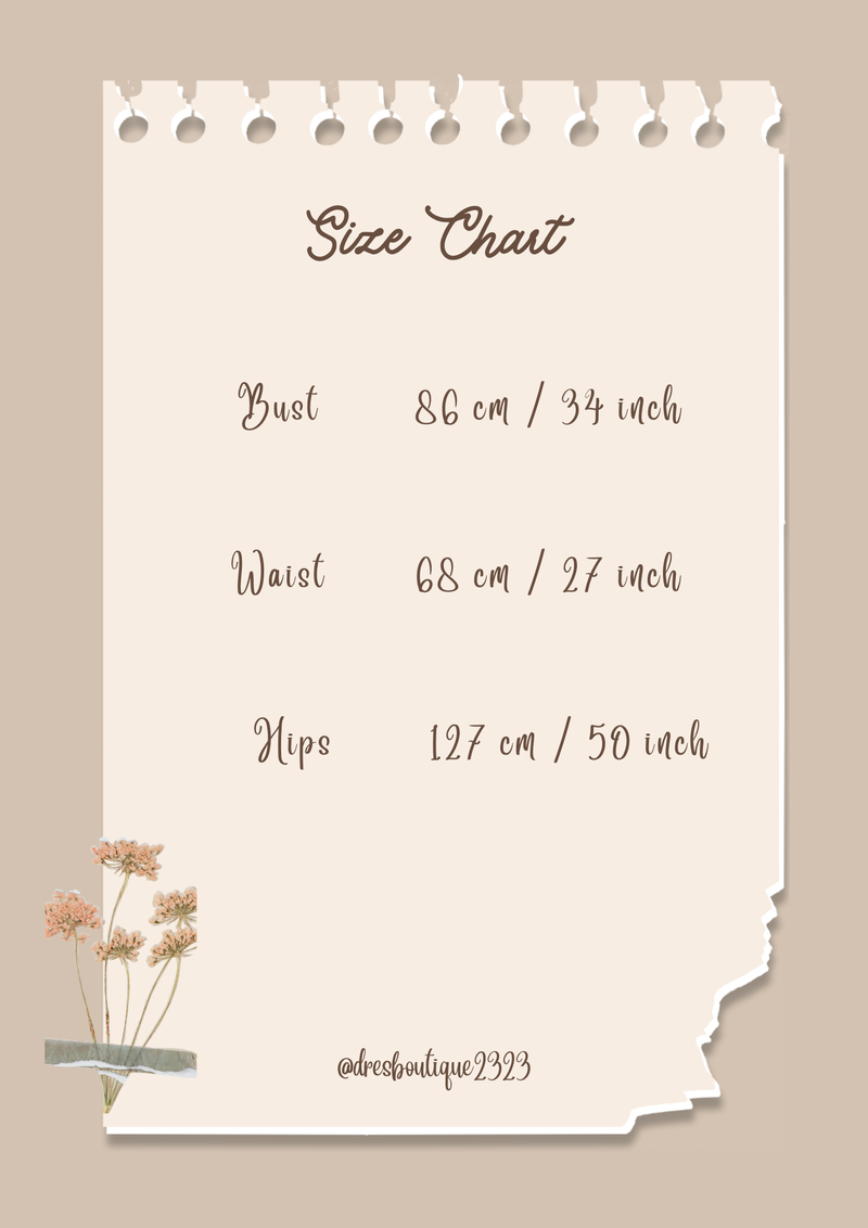 Size chart for Pink Whisper Dress