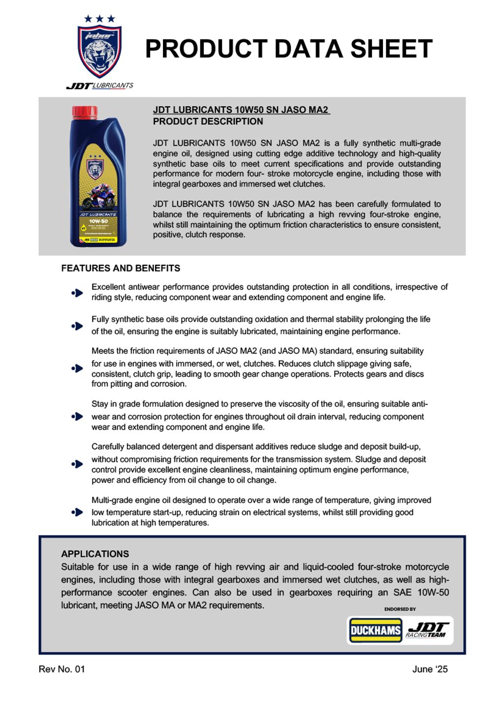 JDT LUBRICANTS 10W50 SN JASO MA2 -1