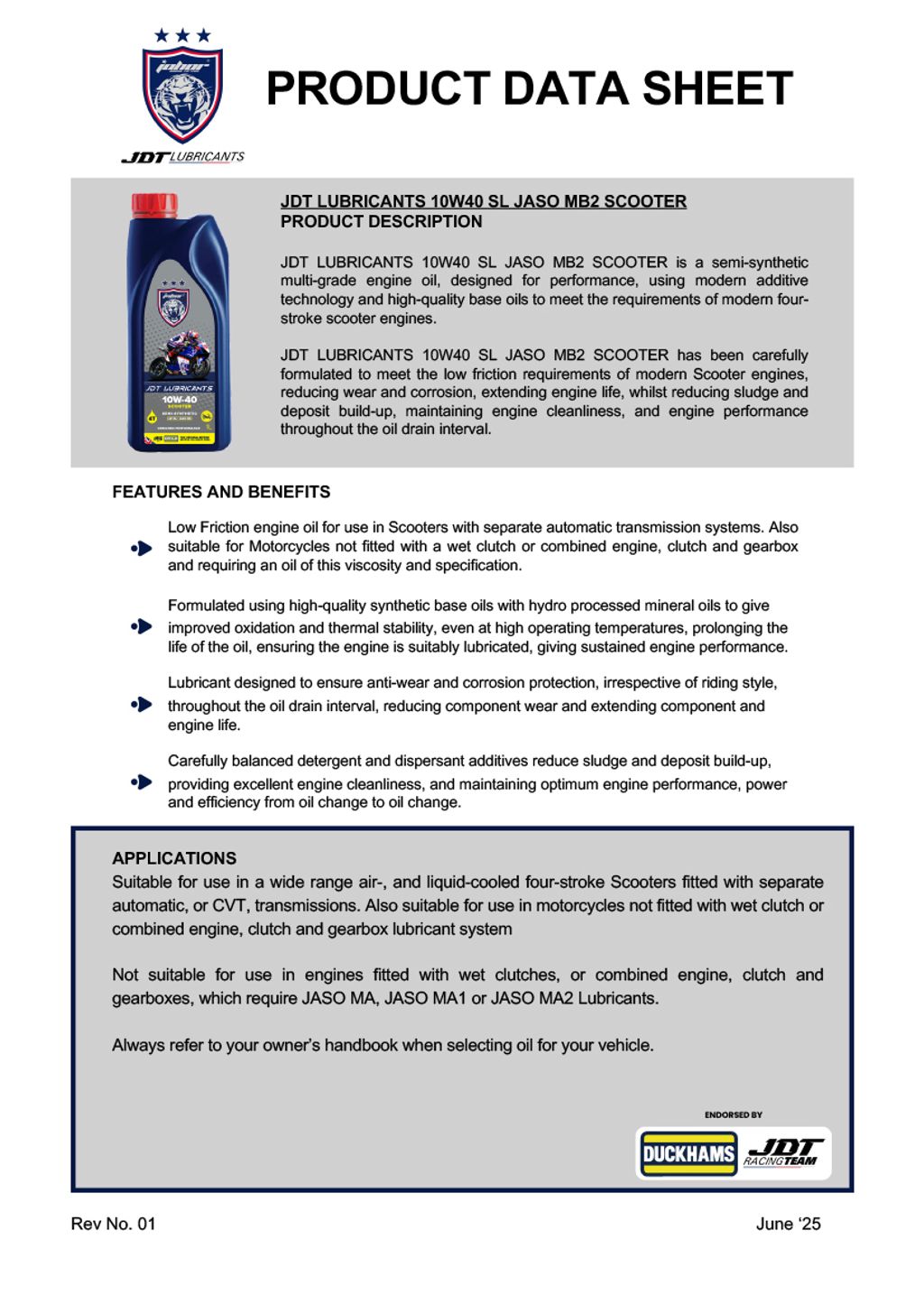 JDT LUBRICANTS 10W40 SL JASO MB2 SCOOTER-1